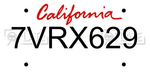 7VRX629 California License Plate