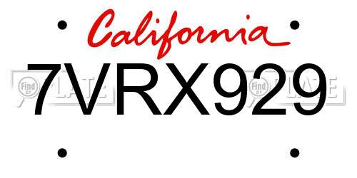 7VRX929 California License Plate