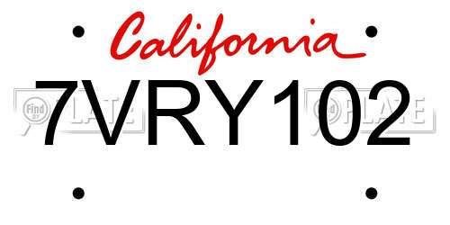 7VRY102 California License Plate
