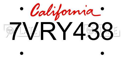 7VRY438 California License Plate