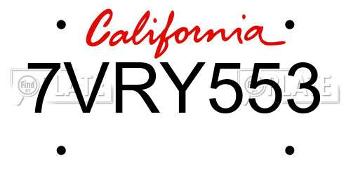 7VRY553 California License Plate