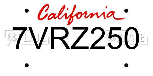 7VRZ250 California License Plate