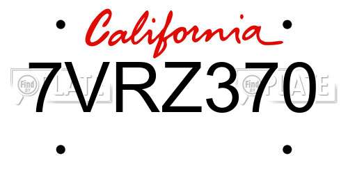 7VRZ370 California License Plate