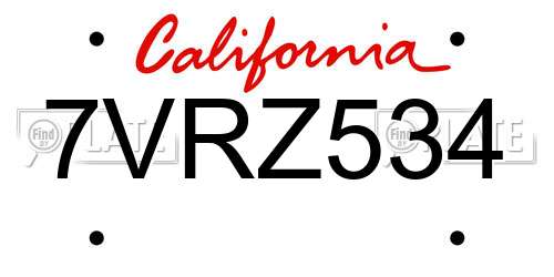 7VRZ534 California License Plate