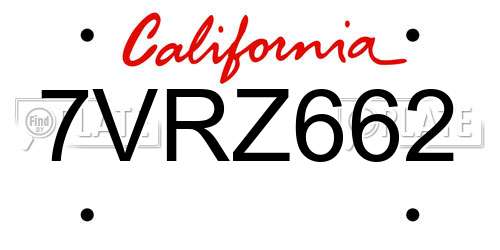 7VRZ662 California License Plate