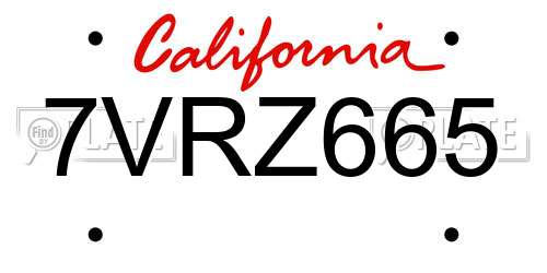 7VRZ665 California License Plate