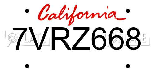7VRZ668 California License Plate