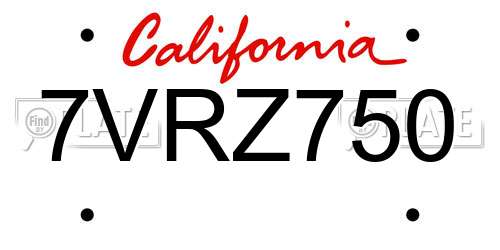 7VRZ750 California License Plate