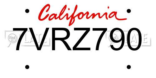 7VRZ790 California License Plate