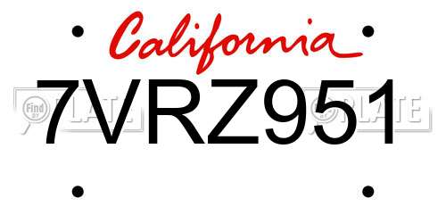 7VRZ951 California License Plate