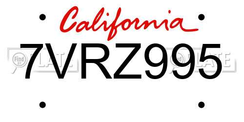 7VRZ995 California License Plate