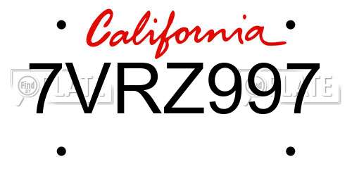7VRZ997 California License Plate
