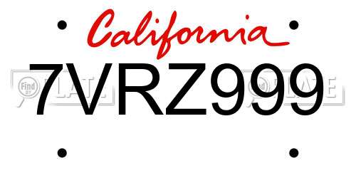 7VRZ999 California License Plate