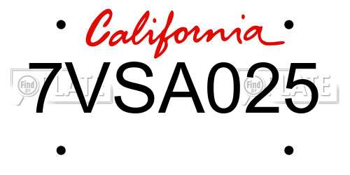 7VSA025 California License Plate