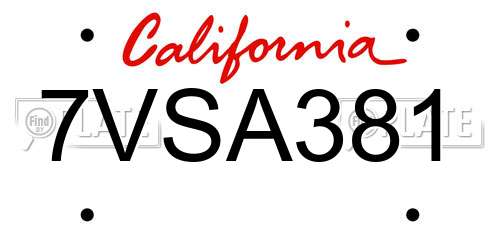 7VSA381 California License Plate