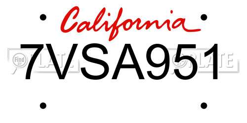 7VSA951 California License Plate