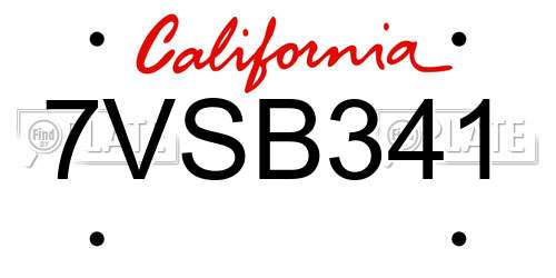 7VSB341 California License Plate