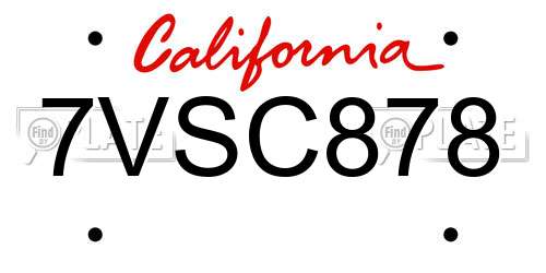 7VSC878 California License Plate