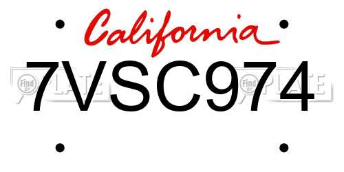 7VSC974 California License Plate