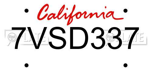 7VSD337 California License Plate