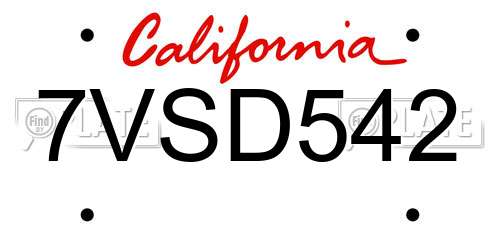 7VSD542 California License Plate