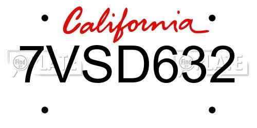 7VSD632 California License Plate