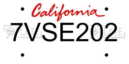 7VSE202 California License Plate