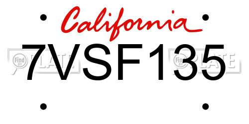 7VSF135 California License Plate