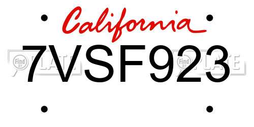 7VSF923 California License Plate