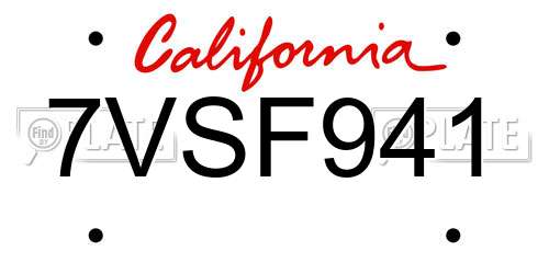 7VSF941 California License Plate