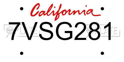 7VSG281 California License Plate