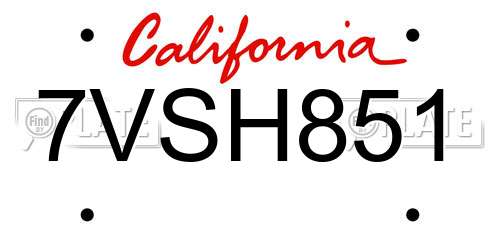 7VSH851 California License Plate
