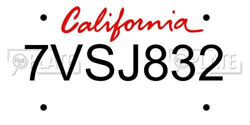 7VSJ832 California License Plate