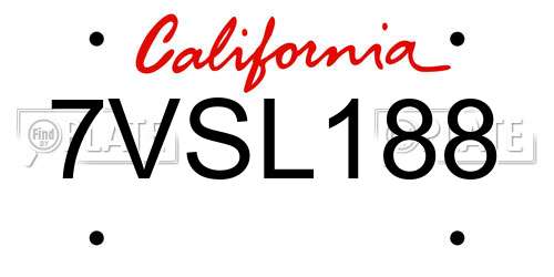7VSL188 California License Plate