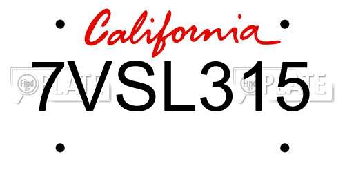 7VSL315 California License Plate