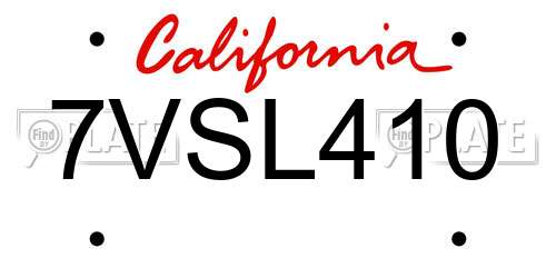 7VSL410 California License Plate