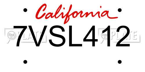 7VSL412 California License Plate