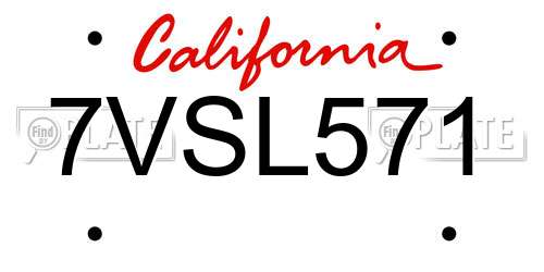 7VSL571 California License Plate