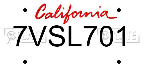 7VSL701 California License Plate