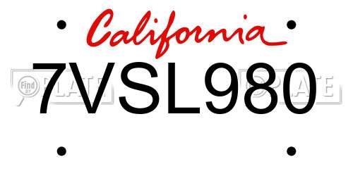 7VSL980 California License Plate