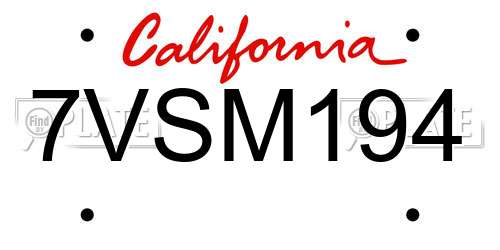 7VSM194 California License Plate