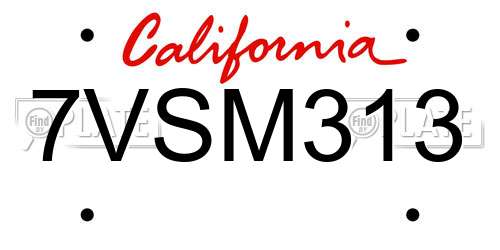 7VSM313 California License Plate
