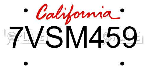 7VSM459 California License Plate