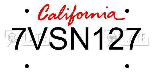 7VSN127 California License Plate
