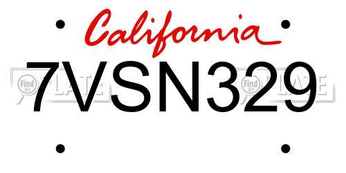 7VSN329 California License Plate