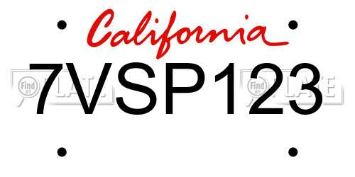 7VSP123 California License Plate