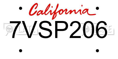 7VSP206 California License Plate