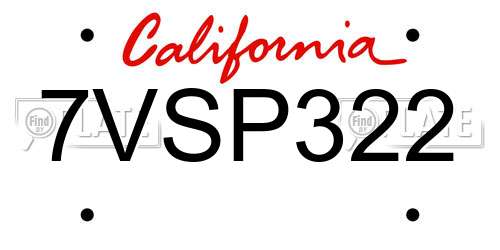 7VSP322 California License Plate