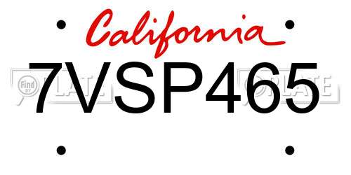 7VSP465 California License Plate