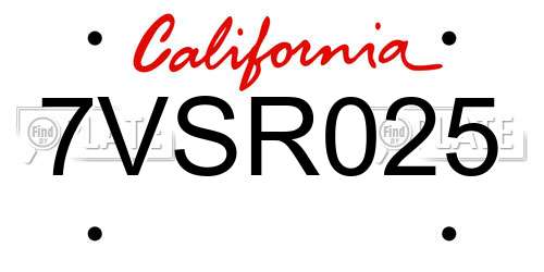7VSR025 California License Plate
